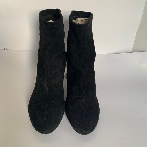 Zara Black Faux Suede Stretch Sock Boot with clear acrylic block heel - Size 40 - Picture 7 of 12